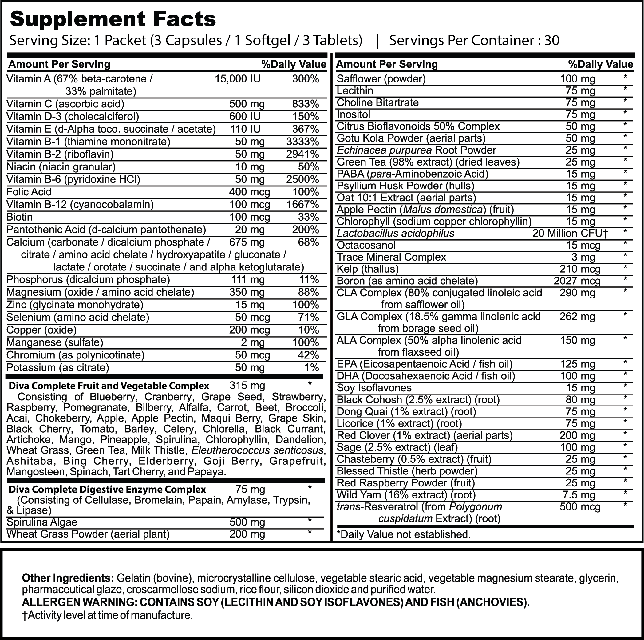 Diva Complete Woman’s Multivitamin & Mineral Formula With Hormone Su
